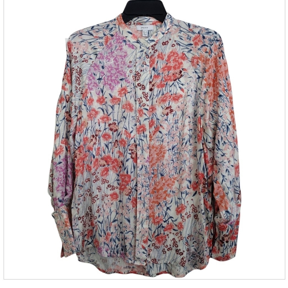 Reiss X Anthropologie Hallie Meadow Print Floral Button Down Blouse Size 6